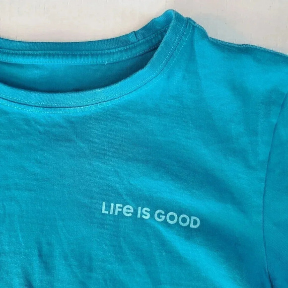 Women's LIFE IS GOOD XS Extra Small Teal Crusher Tee‎ "Soak It In" Back Graphic - Picture 2 of 7